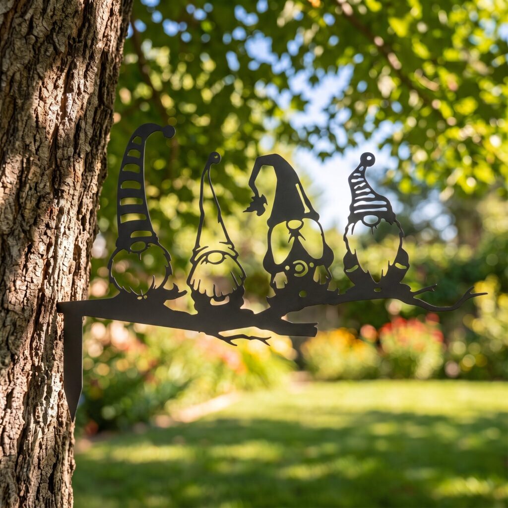 4 Gnomes Stake in Black in summer