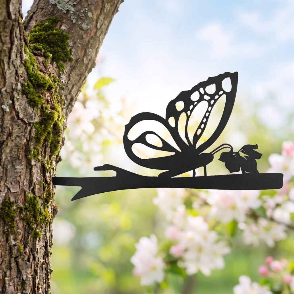 Seeing a butterfly after someone dies: the Butterflies Stake in Black on a spring tree