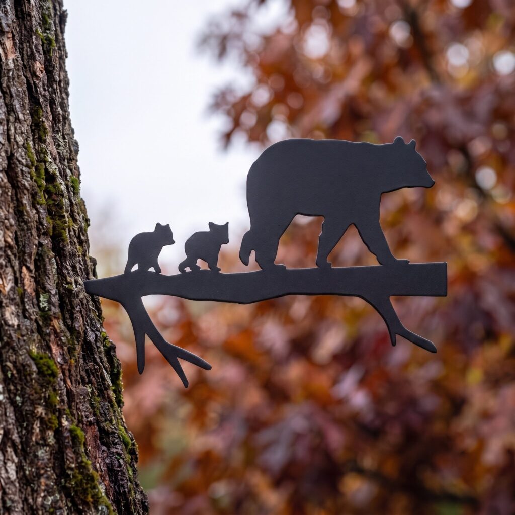 Mama Bear Stake in the Black finish on a tree in autumn