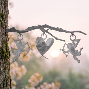Valentine's Day Stake metal yard art in raw steel finish, spring setting